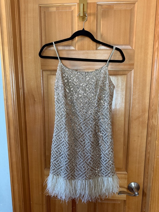 Elliatt Dresses & Skirts - Elliatt Ivory Sequin Feather Mini Dress